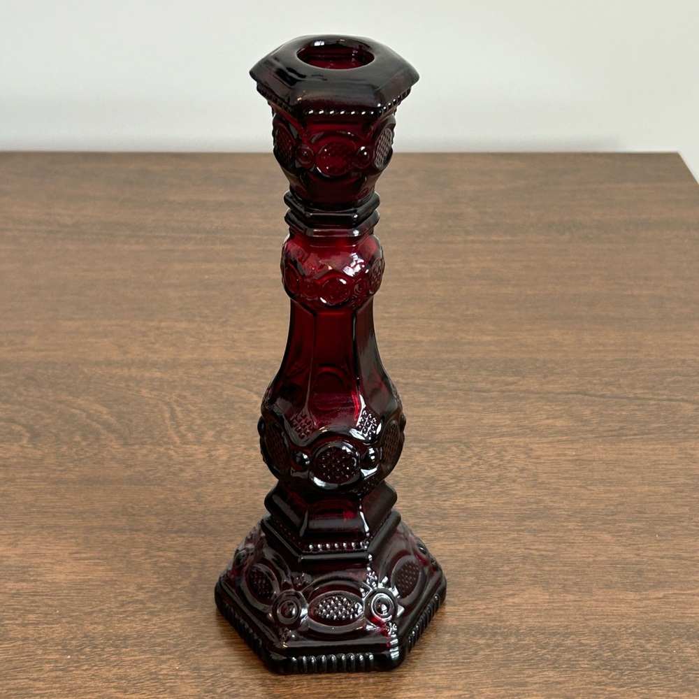 AVON 1876 CAPE COD COLLECTION RUBY RED GLASS 8.5" CANDLESTICK